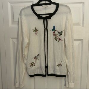 Ted Baker London White Hummingbird Embroidered Cotton Cardigan Sweater 10-12